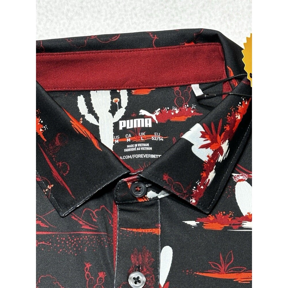 Puma MATTR Bushland Golf Polo Black Intense Red Mountains Desert Cactus NWT New - Picture 3 of 11